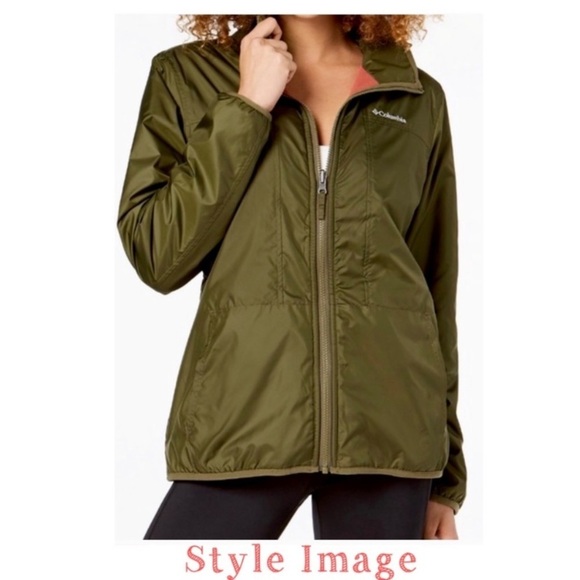 COLUMBIA Reversible Fleece-Line Zip up Winter Jacket in Olive Green with Pink - Picture 8 of 9
